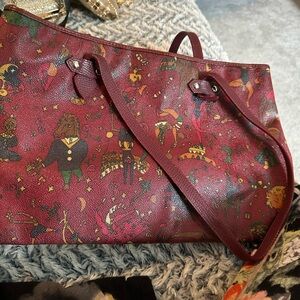 Piero Guidi Burgundy Tote with Artistic Print